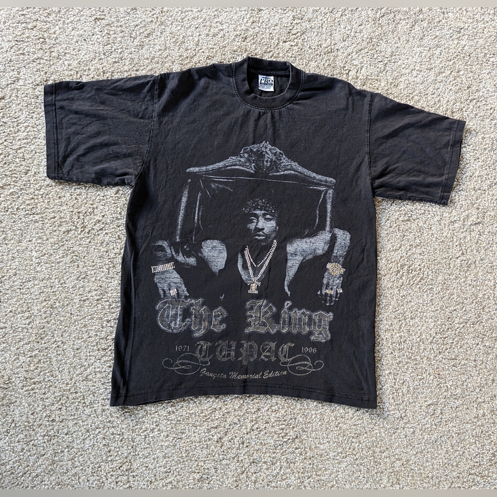 Vintage 2000s Tupac Shakur Rap Tee Men’s Size XL Tall 2pac Black Faded Bling Y2K